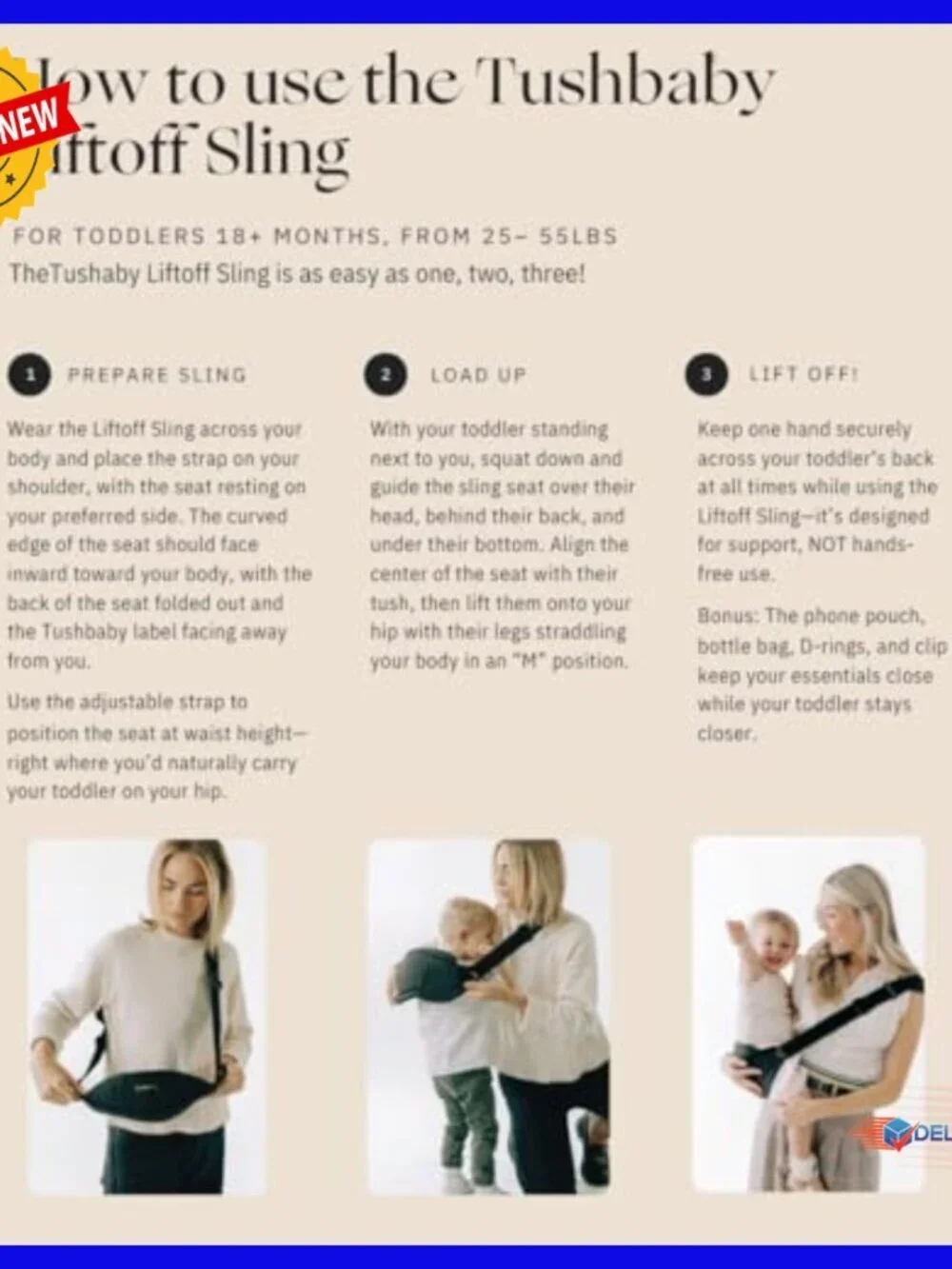 Toddler Carrier Sling with Phone Pocket & Bottle Holder, Adjustable Strap